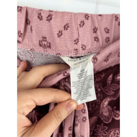 Lucky Brand Boho PJ Set Shorts Tank Pink Burgundy Paisley Size XL - Picture 9 of 13